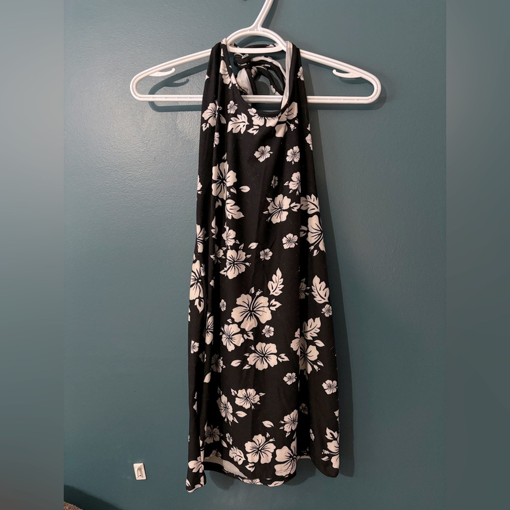 Floral Black and White Halter Dress